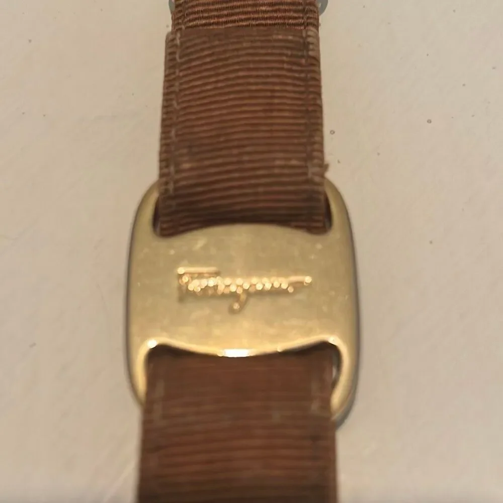 Ferragamo Vera Bow Ribbon Keychain Tan & Gold Old Money Luxury